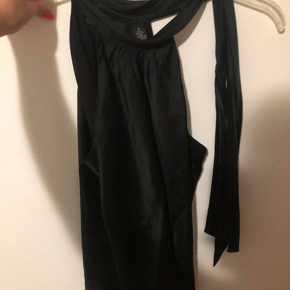 100% Silk Black Asymmetrical Halter Top